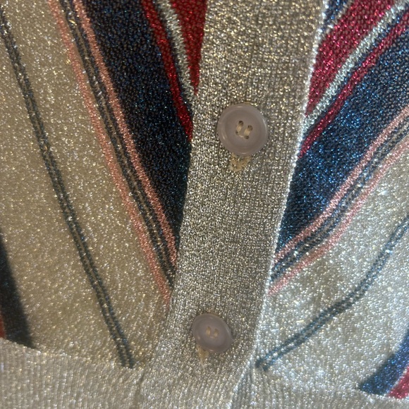 Vintage lurex cardigan Renee Tener for Outlander. Silver w/multi stripe. 70s XS - Picture 7 of 14